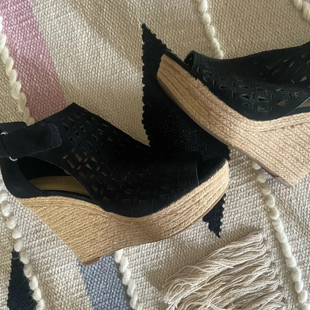 Marc Fisher Black Suede Espadrille Wedge Sandals